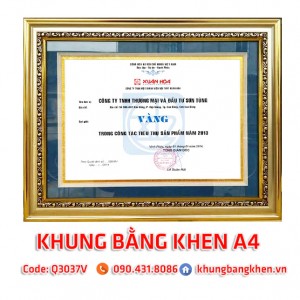 Khung chứng chỉ A4 vàng bo viền nổi 3D